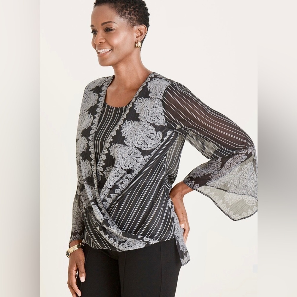 Chico’s Batik Stripe And Paisley Surplice Top Sz 3 (XL)